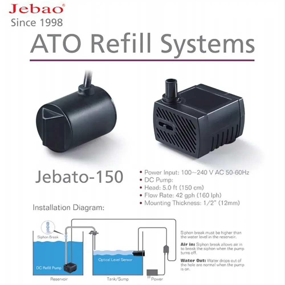 Jebato-150 ATO sistemas de rec - Aquarium Auto Top Off reseña y precio